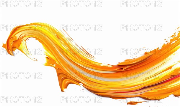 A brush glides across a white canvas. Orange, yellow and red gradient paint stroke. Abstract