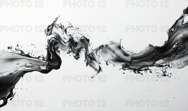A brush glides across a white canvas. Black, gray and white dramatic strokes. Abstract background