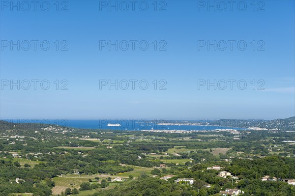 Landscape with view of the Gulf of Saint-Tropez from Grimaud Castle, Grimaud-Village, Var,