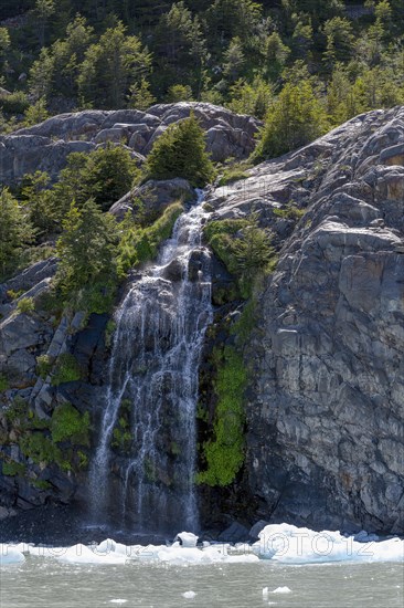 Waterfall, Lago Grey, Torres del Paine National Park, Parque Nacional Torres del Paine, Cordillera