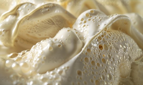 Close-up of melting vanilla ice cream, abstract background with ice cream close up view AI