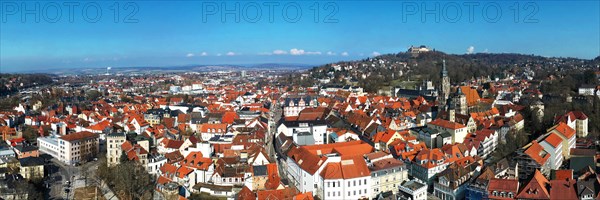 Aerial view of Coburg with a view of the historic old town centre. Dingolfing, Upper Franconia,
