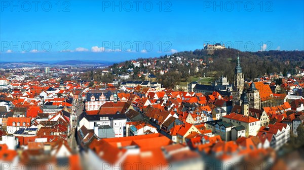 Aerial view of Coburg with a view of the historic old town centre. Dingolfing, Upper Franconia,