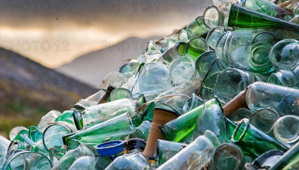 Old glass in a pile, AI generated, AI generated