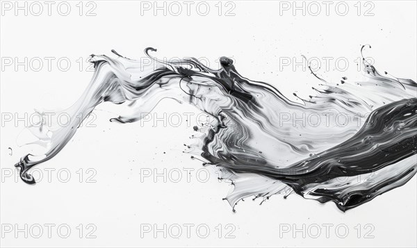 A brush glides across a white canvas. Black, gray and white dramatic strokes. Abstract background