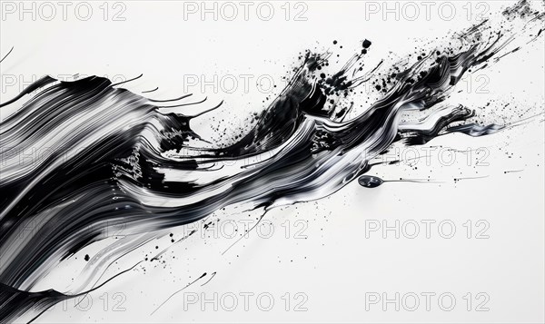 A brush glides across a white canvas. Black, gray and white dramatic strokes. Abstract background
