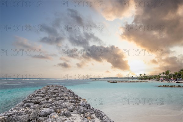 Caribbean dream beach with palm trees, white sandy beach and turquoise-coloured, crystal-clear