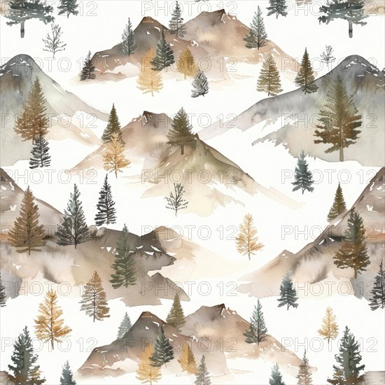 Landscape watercolor pattern with serene scenery and soft tones, abstract nature background,