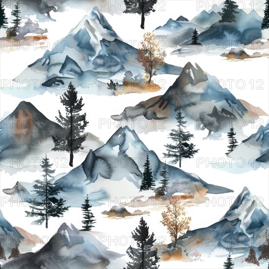 Landscape watercolor pattern with serene scenery and soft tones, abstract nature background,