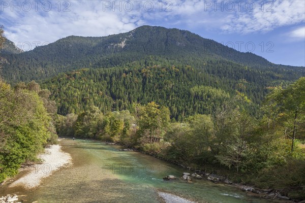 Loisach with Ammergau Alps, Garmisch-Partenkirchen, Werdenfelser Land, Upper Bavaria, Bavaria,