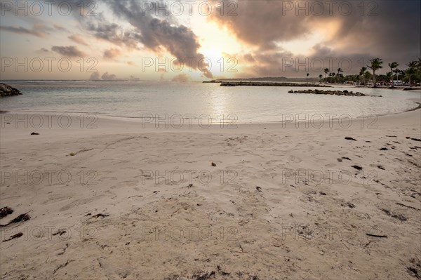 Caribbean dream beach with palm trees, white sandy beach and turquoise-coloured, crystal-clear