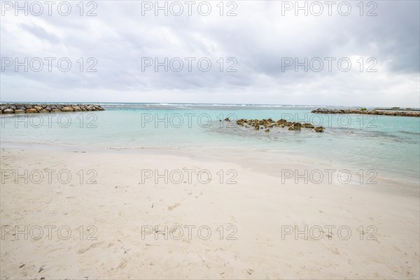 Caribbean dream beach with palm trees, white sandy beach and turquoise-coloured, crystal-clear