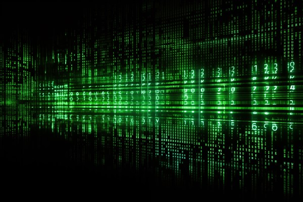 Green dynamic digital data streams, showcasing flowing lines of code in a mesmerizing pattern,