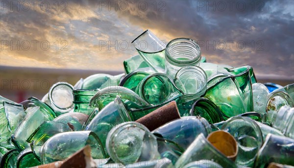 Old glass in a pile, AI generated, AI generated