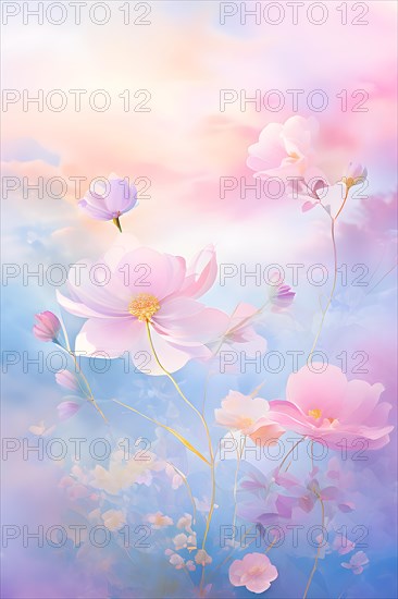 Abstract pastel painting with flowing lines intertwine organic shapes symbolizing springs awake, AI