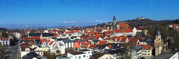 Aerial view of Coburg with a view of the historic old town centre. Dingolfing, Upper Franconia,