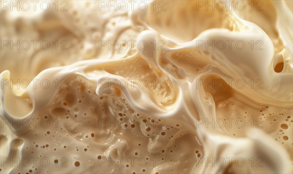 Close-up of melting vanilla ice cream, abstract background with ice cream close up view AI