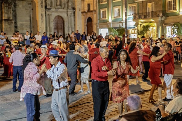 Oaxaca, Mexico, The weekly Wednesday dance in the zocalo, or central square. This night the dance