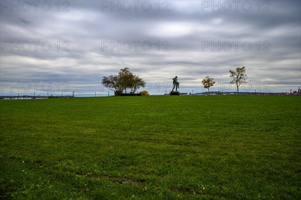 Views on New York Harbor, Manhattan and Statue of Liberty from the Liberty State Park, Jersey City,
