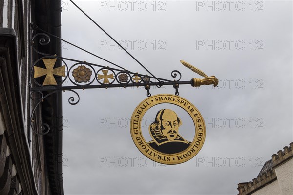 Signboard, William Shakespeare's classroom and town hall, Stratford upon Avon, England, Great