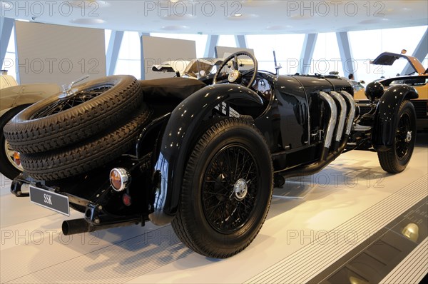 Museum, Mercedes-Benz Museum, Stuttgart, Black Mercedes-Benz SSK classic vintage car on display in