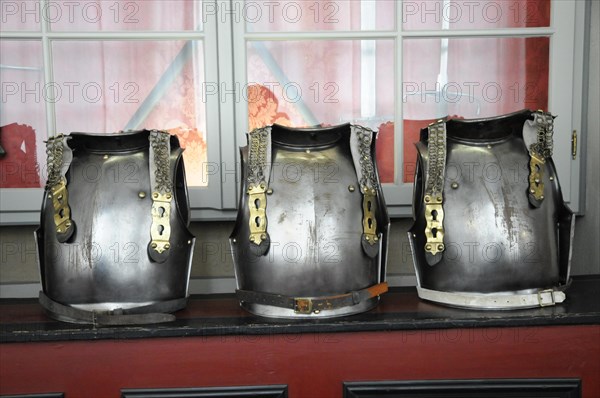 Langenburg Castle, Three metal armours lined up in front of a window, Langenburg Castle,