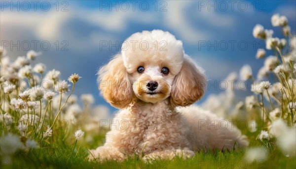 KI generated, animals, mammals, dog, domestic dogs (Canis lupus familiaris), apricot,
