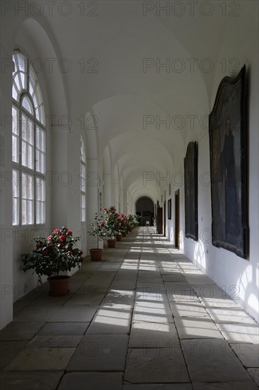 Interior view, cloister, Benedictine monastery Rajhrad, Loucka, Rajhrad, Jihomoravsky kraj, Czech