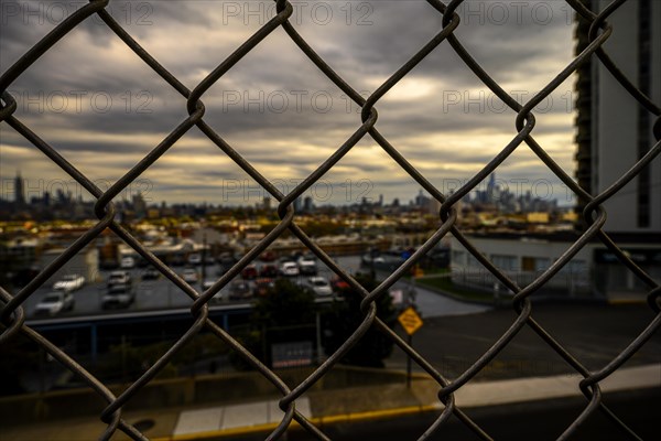Views on New York Harbor, Manhattan and Statue of Liberty from the Liberty State Park, Jersey City,