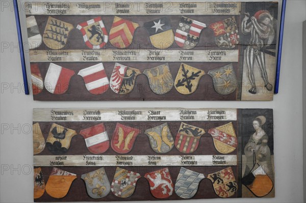Langenburg Castle, Several coats of arms on a painting depicting a knight, Langenburg Castle,
