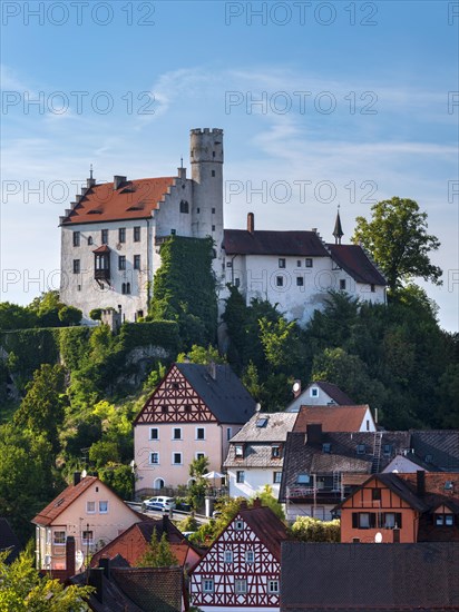 Goessweinstein with castle and half-timbered houses, Franconian Switzerland, Upper Franconia,
