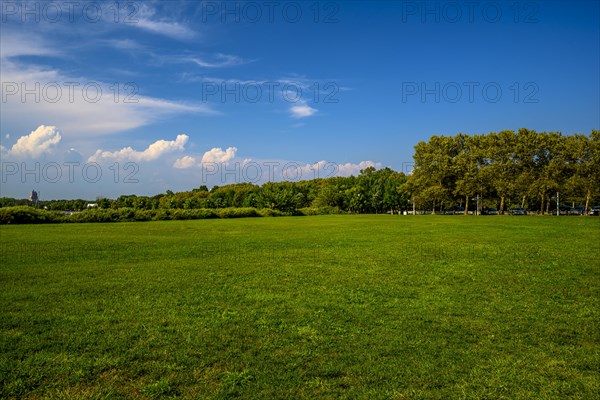 Views on New York Harbor, Manhattan and Statue of Liberty from the Liberty State Park, Jersey City,
