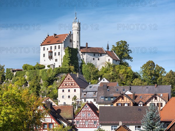 Goessweinstein with castle and half-timbered houses, Franconian Switzerland, Upper Franconia,
