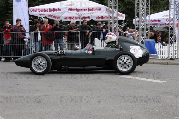 Black vintage racing car with the number 24 ready for the start at the race track, SOLITUDE REVIVAL