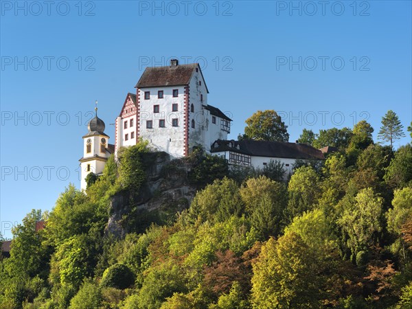 Egloffstein Castle above the Trubach Valley in autumn, Egloffstein, Upper Franconia, Franconian