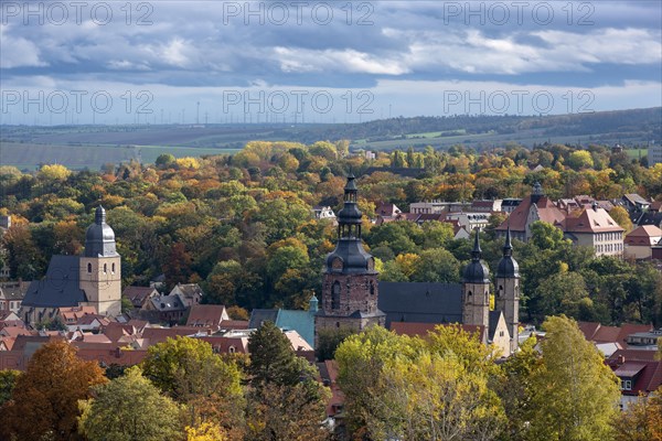View of Eisleben in autumn, town view, Luther's baptistery on the left, St Andrew's Church on the