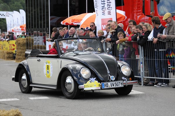 Volkswagen Beetle Cabriolet classic car during a road race, SOLITUDE REVIVAL 2011, Stuttgart,