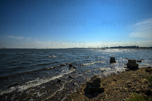 Views on New York Harbor, Manhattan and Statue of Liberty from the Liberty State Park, Jersey City,