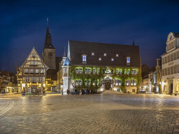 The market square with the town hall and the market church of St Benediktii in the historic old