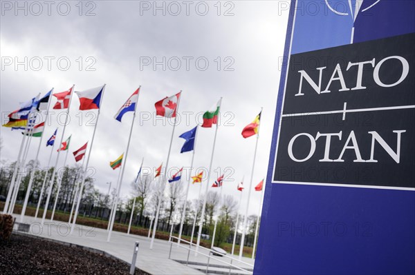 Symbolic image at the meeting of NATO foreign ministers. Brussels, 03.04.2024. Photographed on