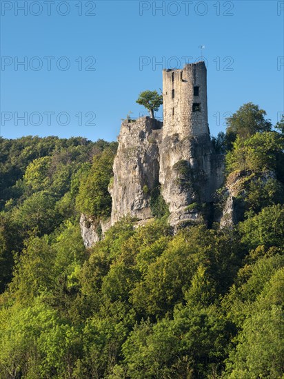 Neideck castle ruins in the Wiesenttal valley, landmark of Franconian Switzerland, Franconian