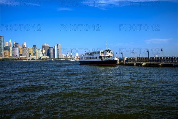 Views on New York Harbor, Manhattan and Statue of Liberty from the Liberty State Park, Jersey City,