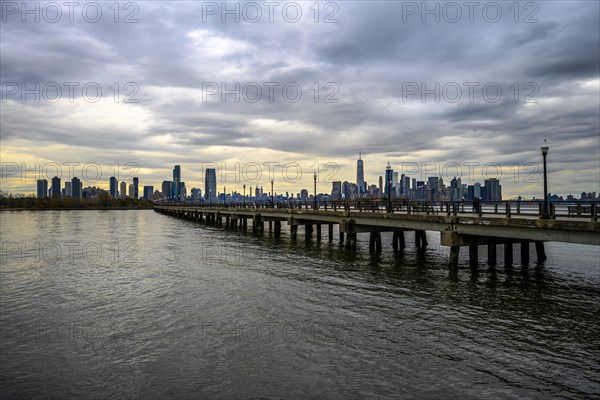 Views on New York Harbor, Manhattan and Statue of Liberty from the Liberty State Park, Jersey City,