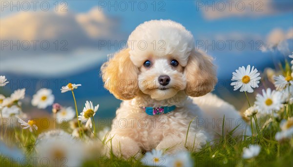 KI generated, animals, mammals, dog, domestic dogs (Canis lupus familiaris), apricot,