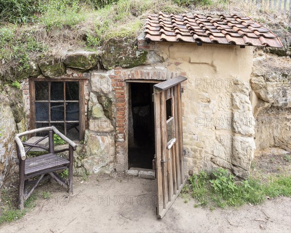 Cave dwelling on the Schaeferberg in Langenstein, Harz foreland, Halberstadt, Saxony-Anhalt,