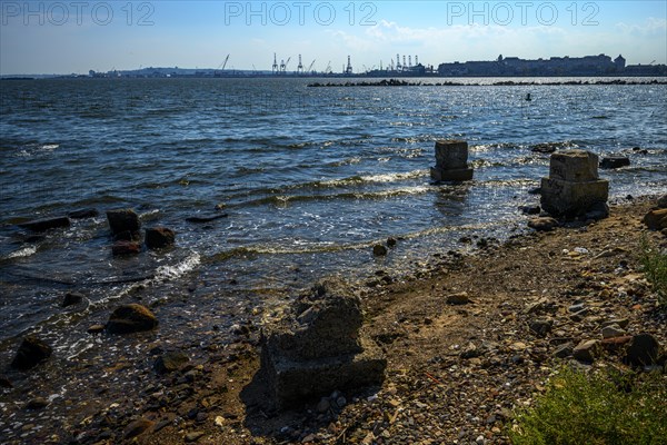 Views on New York Harbor, Manhattan and Statue of Liberty from the Liberty State Park, Jersey City,