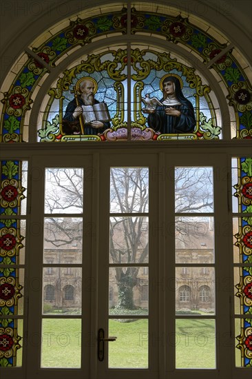 Interior view, door, cloister, Benedictine monastery Rajhrad, Loucka, Rajhrad, Jihomoravsky kraj,