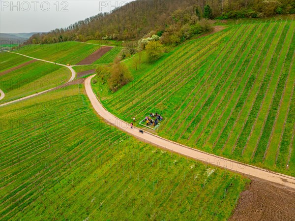 Aerial view of people moving along an agricultural path, Jesus Grace Chruch, Weitblickweg, Easter