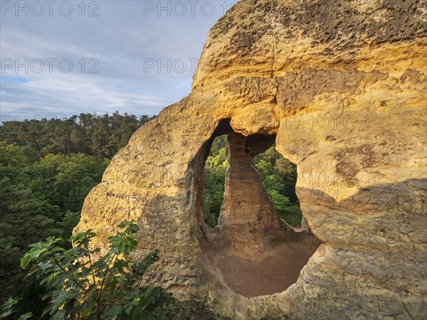 Cave at Klusfelsen in the Klusberge mountains, prehistoric place of worship, later Christian