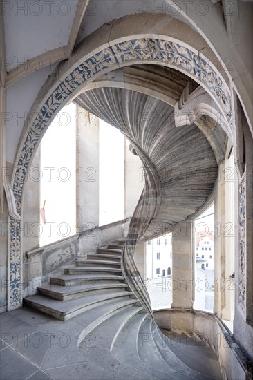 Unsupported spiral staircase in the Grosser Wendelstein stair tower, Hartenfels Castle, Torgau,